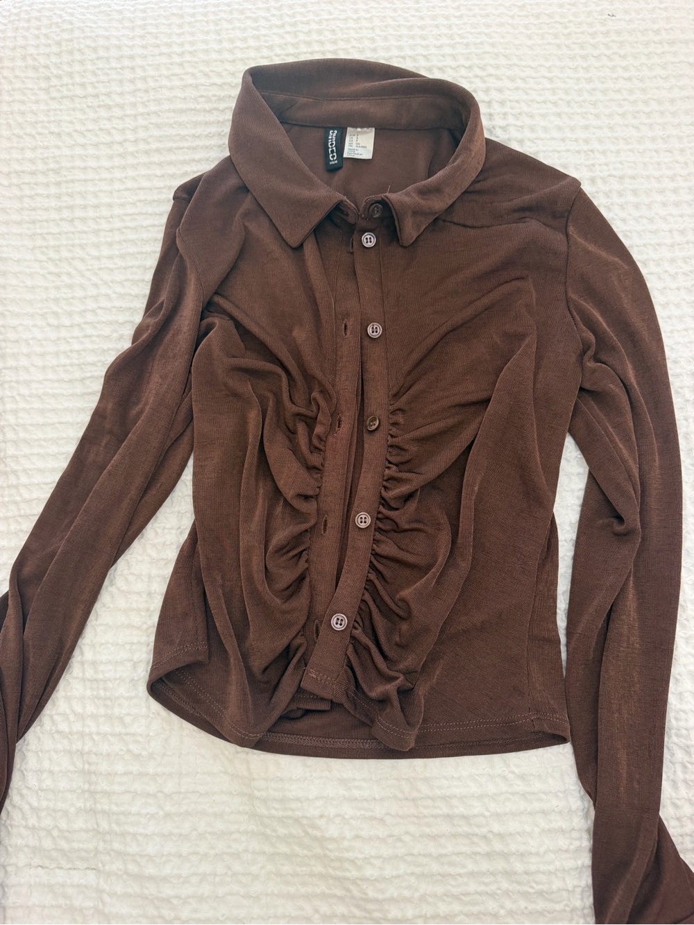 H&M Brown Ruched Button-Down Shirt
